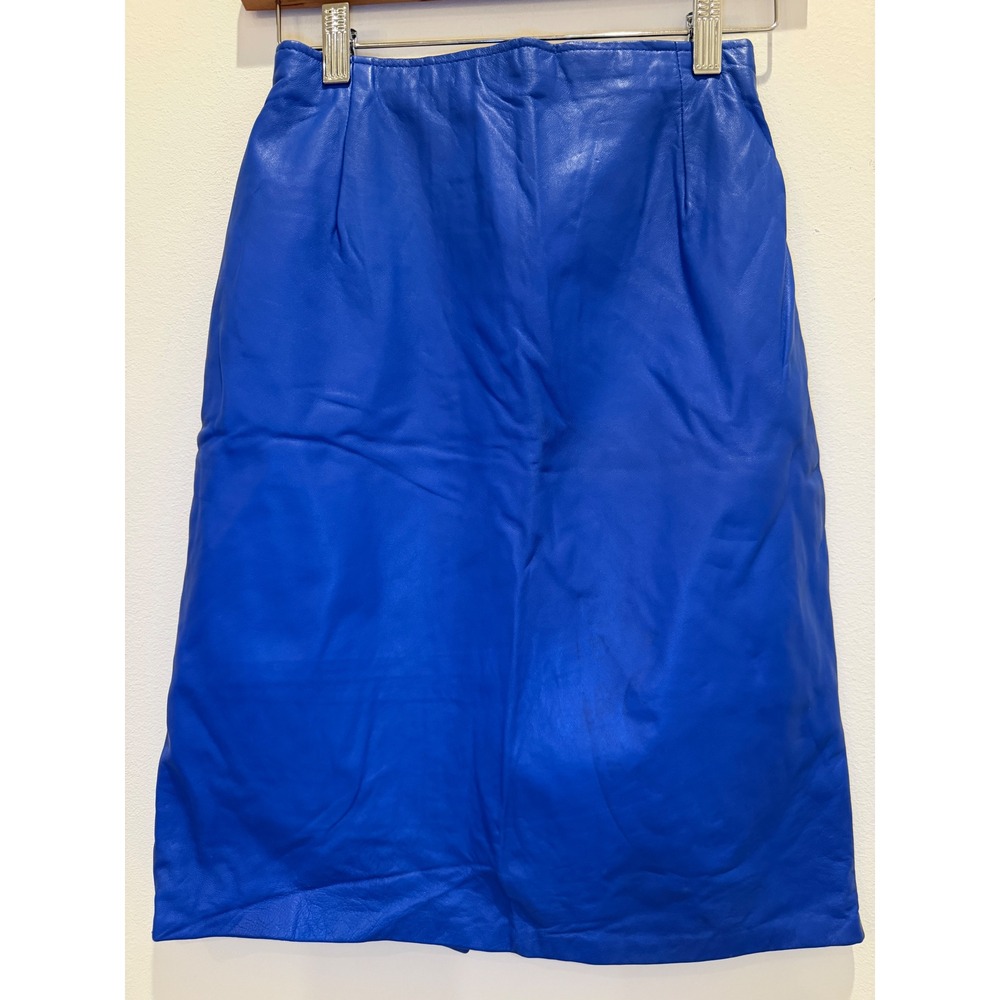 Hugo Buscati Milano Blue‎ Leather Pencil Skirt Vintage Size 4 USA Made